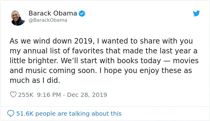 Barack Obama Lists Best Books And Movies Of 2019, Goes Viral On Twitter Barack Obama Lists Best Books And Movies Of 2019, Goes Viral On Twitter