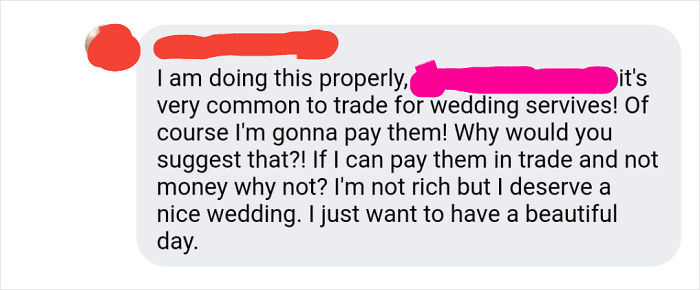 'I'm Not Rich But I Deserve A Nice Wedding', Delusional Bride Expects To Pay Everyone With 'Exposure'
