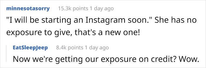 'I'm Not Rich But I Deserve A Nice Wedding', Delusional Bride Expects To Pay Everyone With 'Exposure' 'I'm Not Rich But I Deserve A Nice Wedding', Delusional Bride Expects To Pay Everyone With 'Exposure'