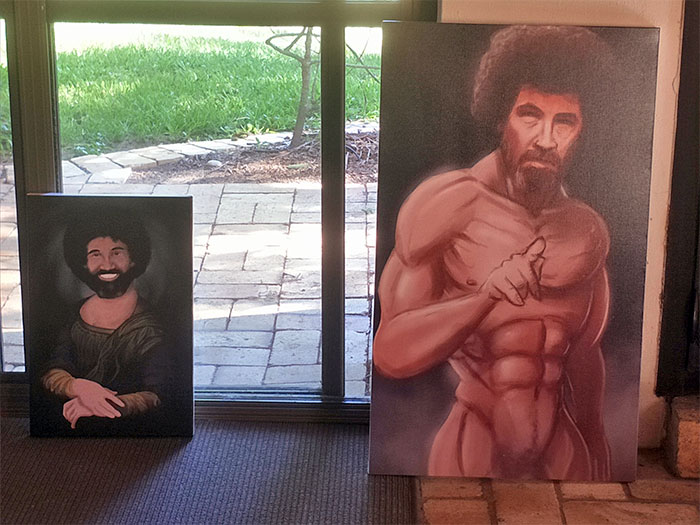 My Sister And I Painted Each Other Bob Ross For Christmas, Turns Out We Have A Similar Sense Of Humor