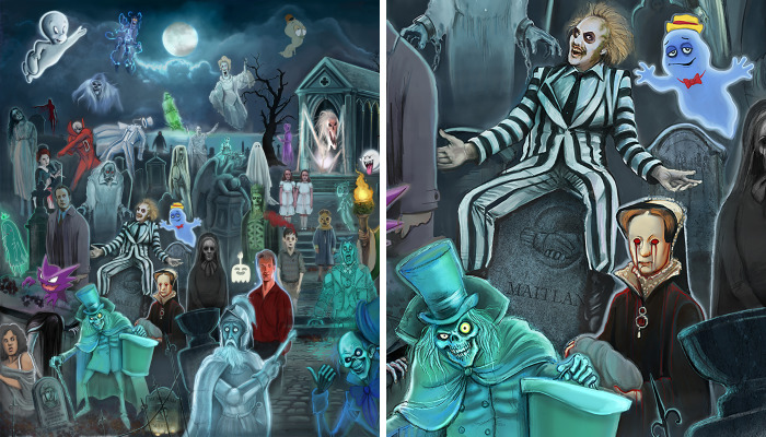 I Drew A Poster That Depicts Over 60 Ghosts And Characters In One Image