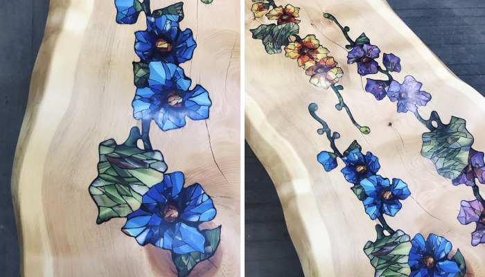 I Create Slab Wood With Intricate Floral Designs On It