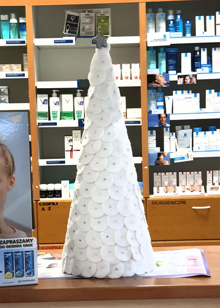 Christmas Tree In A Pharmacy Made Of Cotton Pads