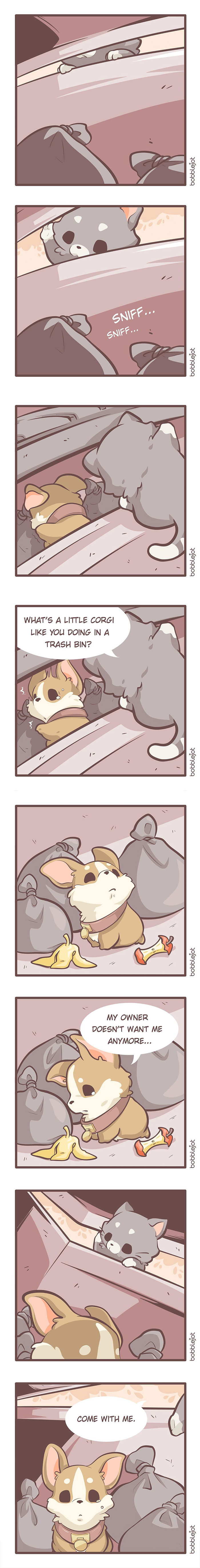 A Comic About An Unwanted Corgi And A Lonely Kitten Becoming Friends Is Warming People's Hearts