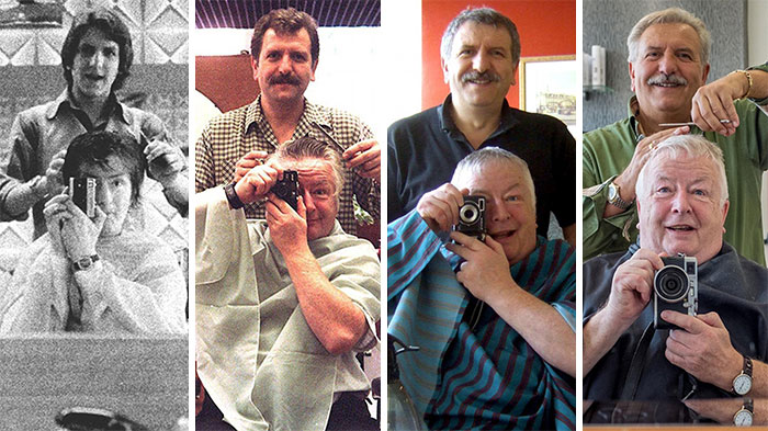 Man Snaps A Mirror Selfie With His Barber In The 1970s, Continues The Tradition For 40 Years
