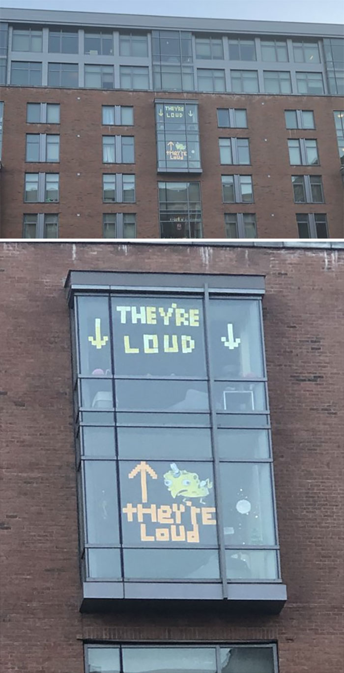 Funny messages on a building's window 