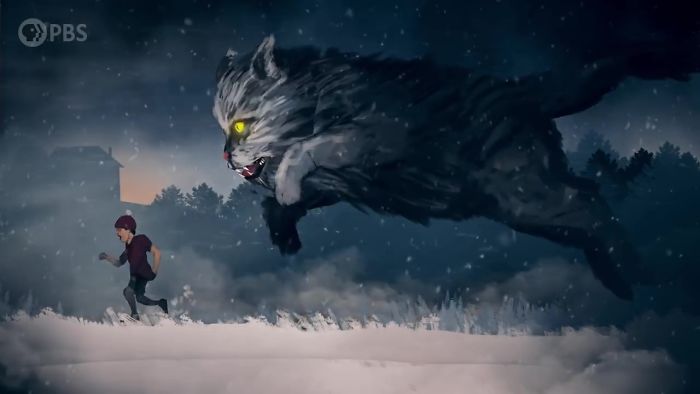 Illustration of the giant Yule Cat, Jólakötturinn, leaping through a snowy landscape in Icelandic legend. Illustration of the giant Yule Cat, Jólakötturinn, leaping through a snowy landscape in Icelandic legend.