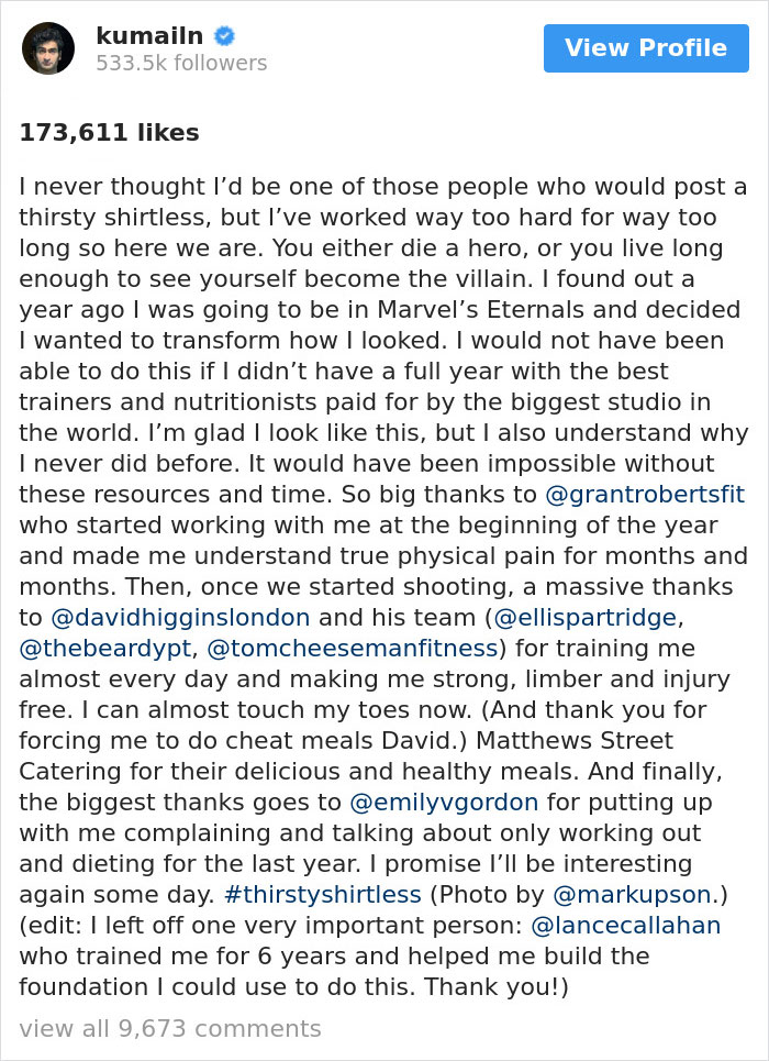 Kumail Nanjiani Explains How He Got Ripped In An Honest Caption