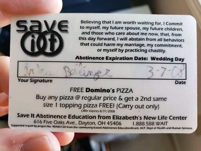 People Are Ridiculing Sex Ed In The USA After One Person Shares How He Had To Sign A Virginity Card That Was Also A Pizza Coupon People Are Ridiculing Sex Ed In The USA After One Person Shares How He Had To Sign A Virginity Card That Was Also A Pizza Coupon