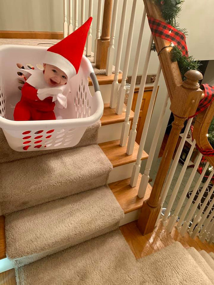 Every Advent Day This Mom Took A Photo Of Her Baby, Dressed As A Baby Elf On The Shelf