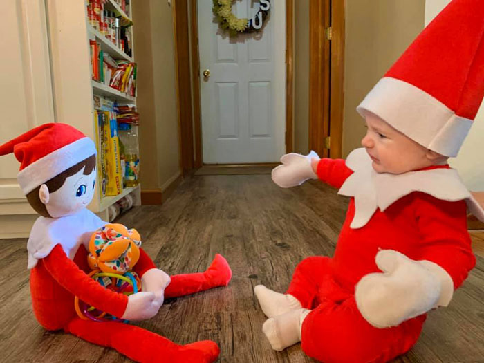 Every Advent Day This Mom Took A Photo Of Her Baby, Dressed As A Baby Elf On The Shelf