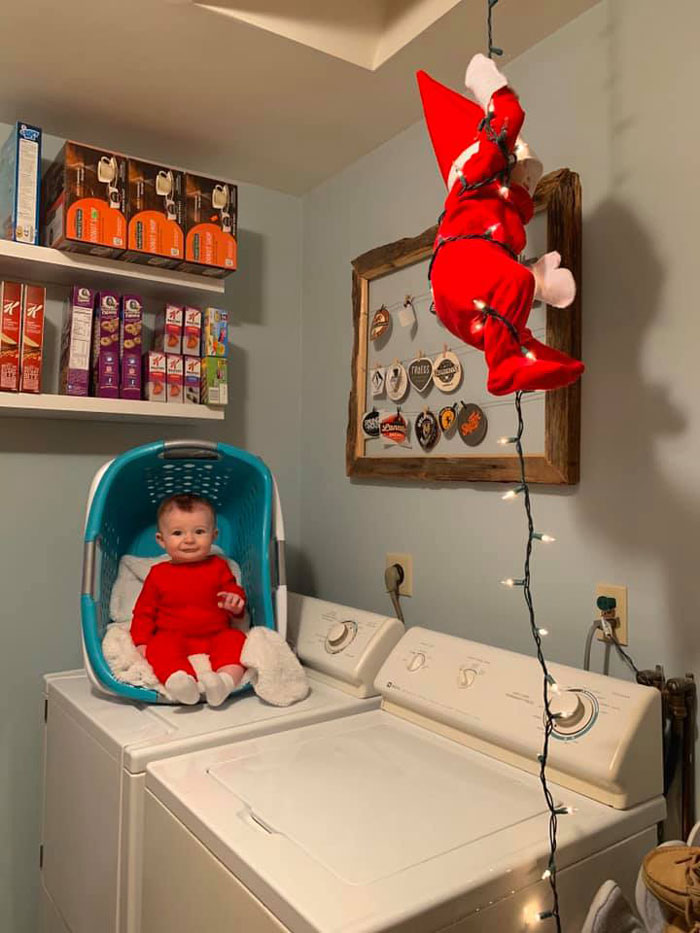 Every Advent Day This Mom Took A Photo Of Her Baby, Dressed As A Baby Elf On The Shelf