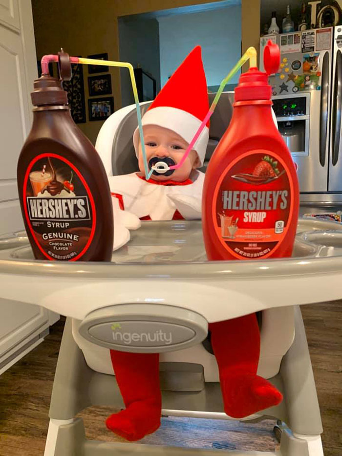 Every Advent Day This Mom Took A Photo Of Her Baby, Dressed As A Baby Elf On The Shelf