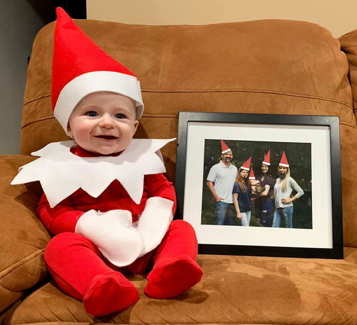 Every Advent Day This Mom Took A Photo Of Her Baby, Dressed As A Baby Elf On The Shelf