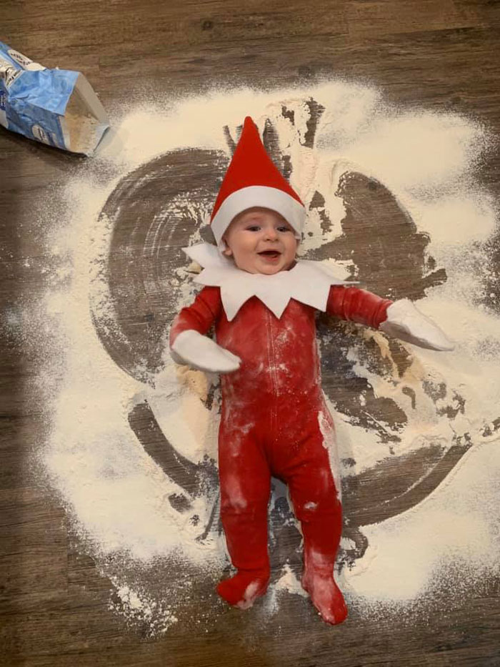 Every Advent Day This Mom Took A Photo Of Her Baby, Dressed As A Baby Elf On The Shelf