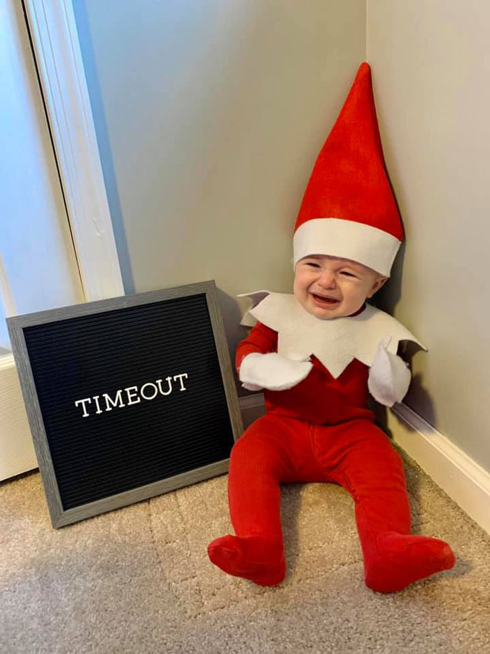 Every Advent Day This Mom Took A Photo Of Her Baby, Dressed As A Baby Elf On The Shelf