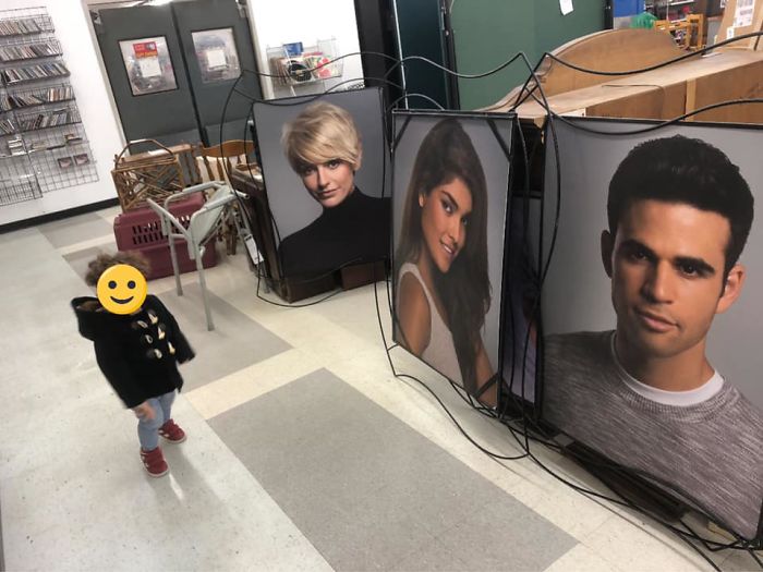 Goodwill In Wadsworth, Oh Had About 6 Of These Enormous Portraits. I Assume They Were From An Old Salon, But... Why? Toddler For Scale