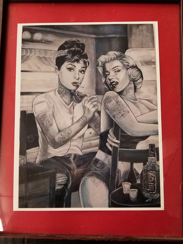 Audrey Hepburn Tattooing Marilyn Monroe. These Bad Girls Are Hanging Out At Goodwill In Watauga Texas. (Did Not Come Home With Me)