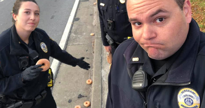 Police Officers Investigate A Krispy Kreme Truck That Spilled Donuts All Over The Road, Crack People Up With Their Hilarious Report