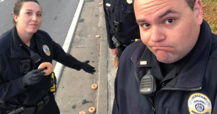 Police Officers Investigate A Krispy Kreme Truck That Spilled Donuts All Over The Road, Crack People Up With Their Hilarious Report
