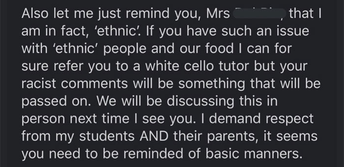 Cello Teacher Receives Racist 'Thank You' E-mail From Student's Mom, Responds By Explaining The Reason Behind 'Ethnic Stench' Cello Teacher Receives Racist 'Thank You' E-mail From Student's Mom, Responds By Explaining The Reason Behind 'Ethnic Stench'