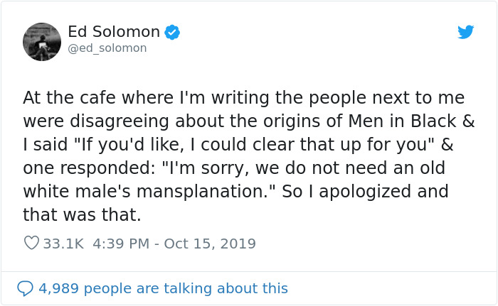 Women Tell Man Not To Mansplain "Men In Black" To Them, Turns Out He's The Writer