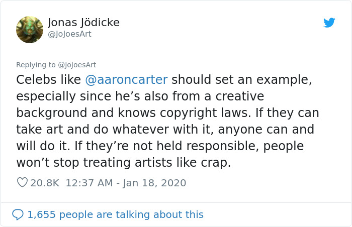 Artist Calls Out Aaron Carter For Ripping Off His Artwork To Promote Merch, And His Reply Is Even Worse Than The Stealing Artist Calls Out Aaron Carter For Ripping Off His Artwork To Promote Merch, And His Reply Is Even Worse Than The Stealing