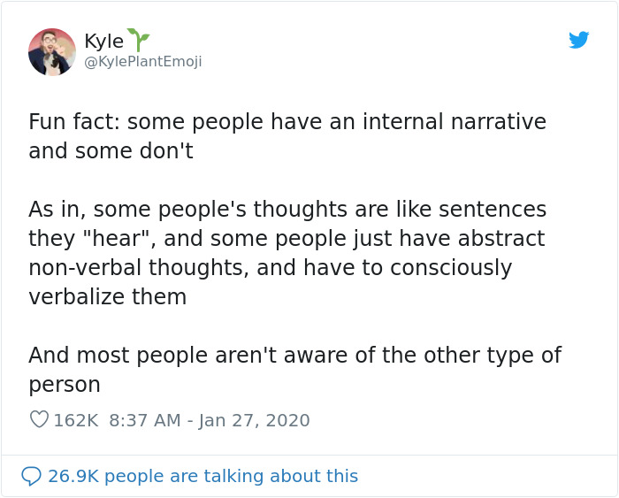 Guy Finds Out Not Everyone Has An Internal Monologue With Themselves And It Ruins His Day Guy Finds Out Not Everyone Has An Internal Monologue With Themselves And It Ruins His Day