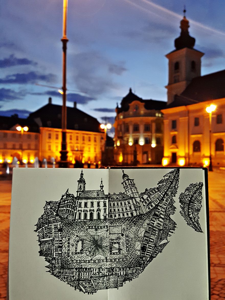 The Beautiful Big Square In Sibiu, Romania With Its Amazing Buildings Around It