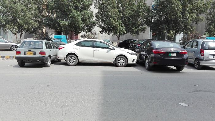 White car built up from both sides 