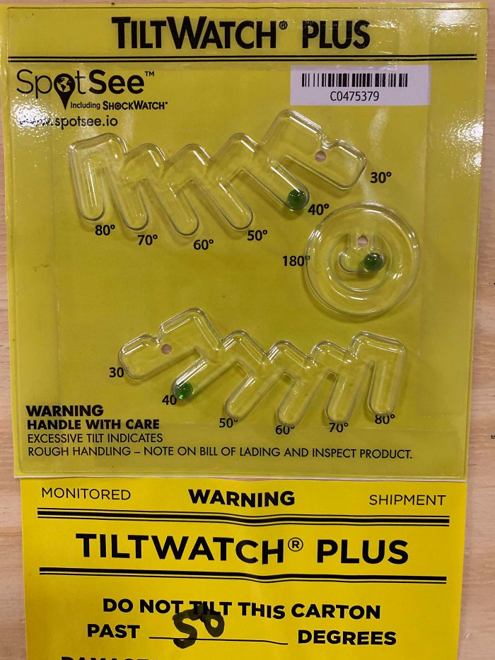 This Device Attached To The Side Of A Shipping Crate To Indicate Tilt