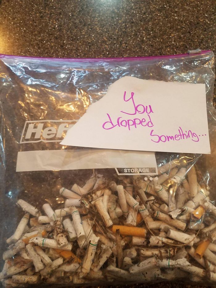 Multiple Cigarette Butts in a plastic bag 