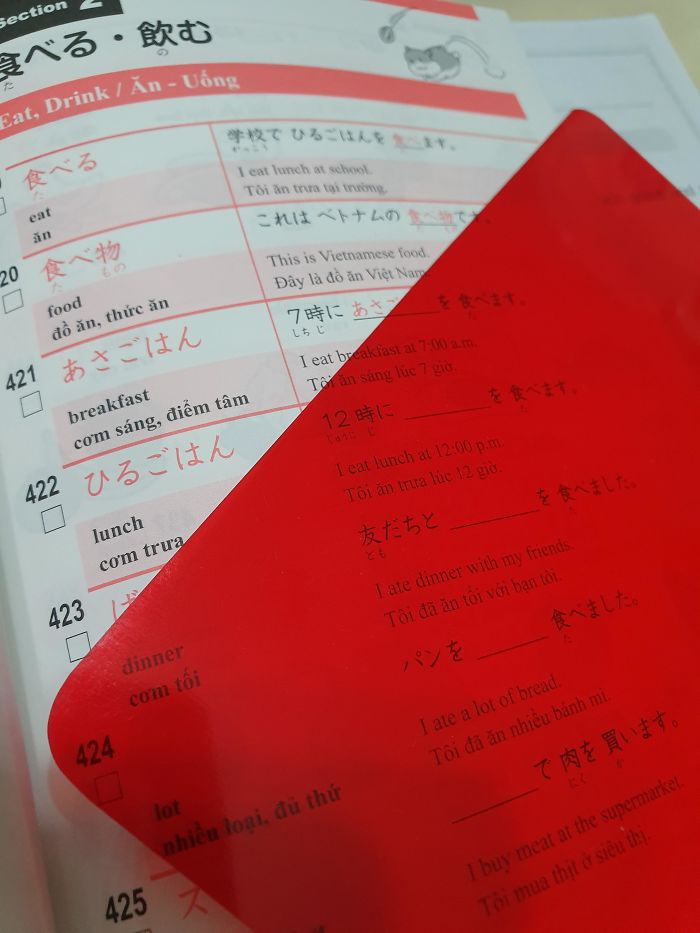 My Vocab Book Comes With A Red Filter To Obscure The Answers