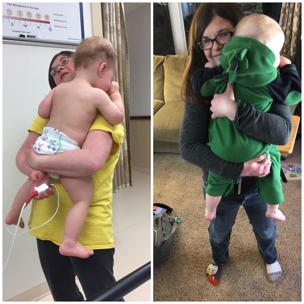 My Older Sister Holding My 2 Giant Sons Around 1-Year-Old Each