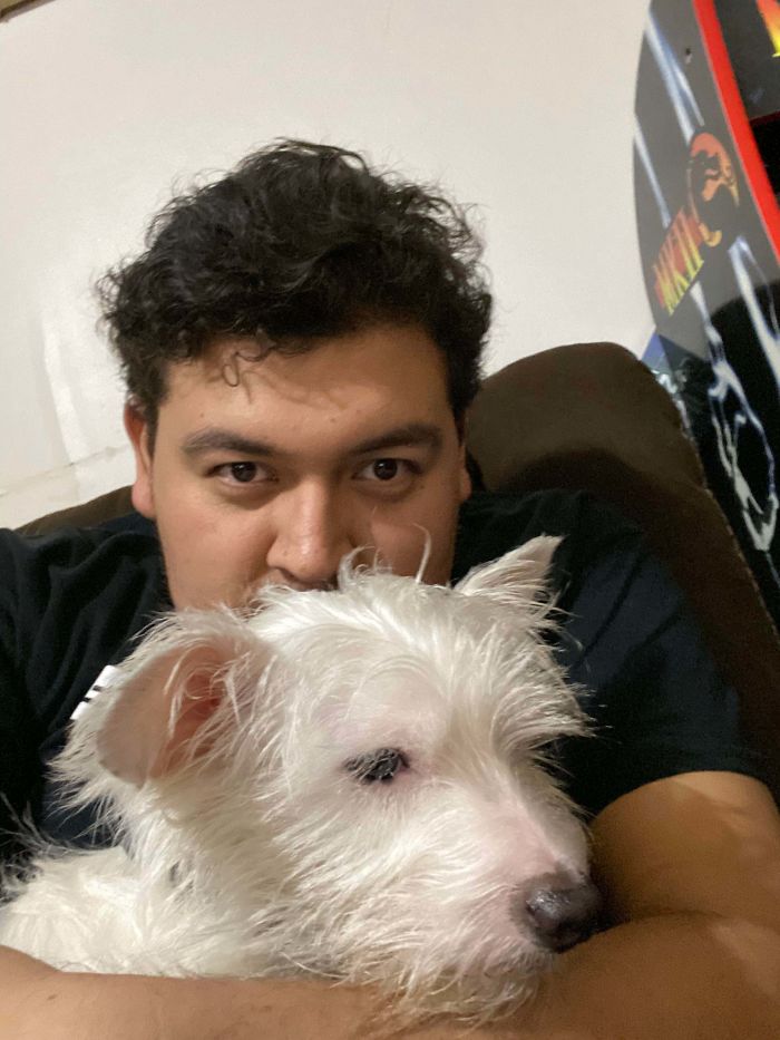 7 Years Ago I Was Terrified Of Dogs, Now Today I Adopted A Dog Scared Of People, This Is The Closest He’s Gotten To Me After A Week. Meet Kylo!