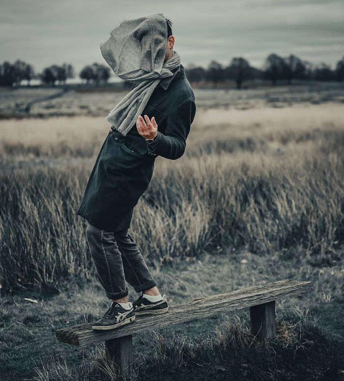 My Friend's Scarf Hitting Him In The Face Just When I Snapped The Picture