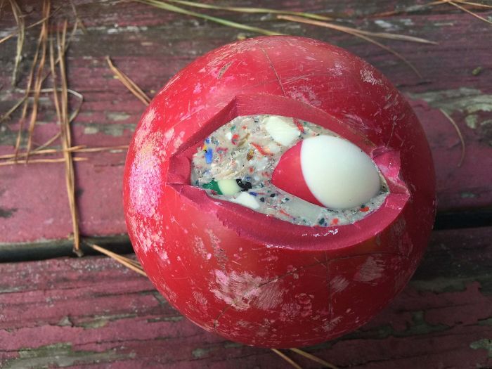 Broke A Ball Playing Bocce. There Are Pool Balls Inside It