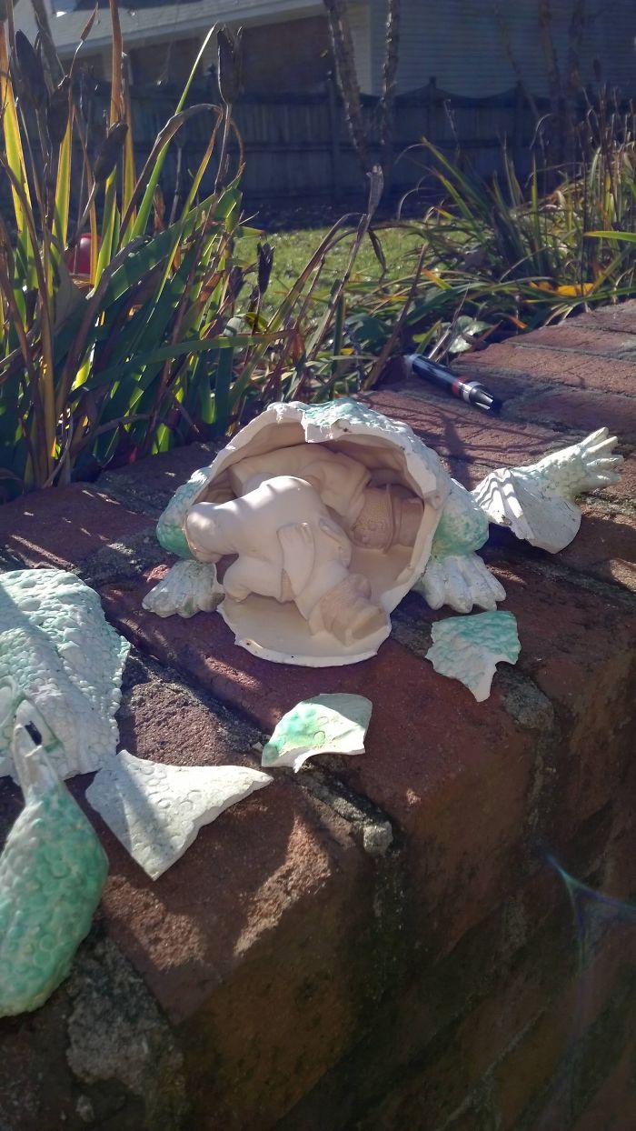 Dropped A Frog Lawn Decoration Only To Discover 2 Snowmen Inside