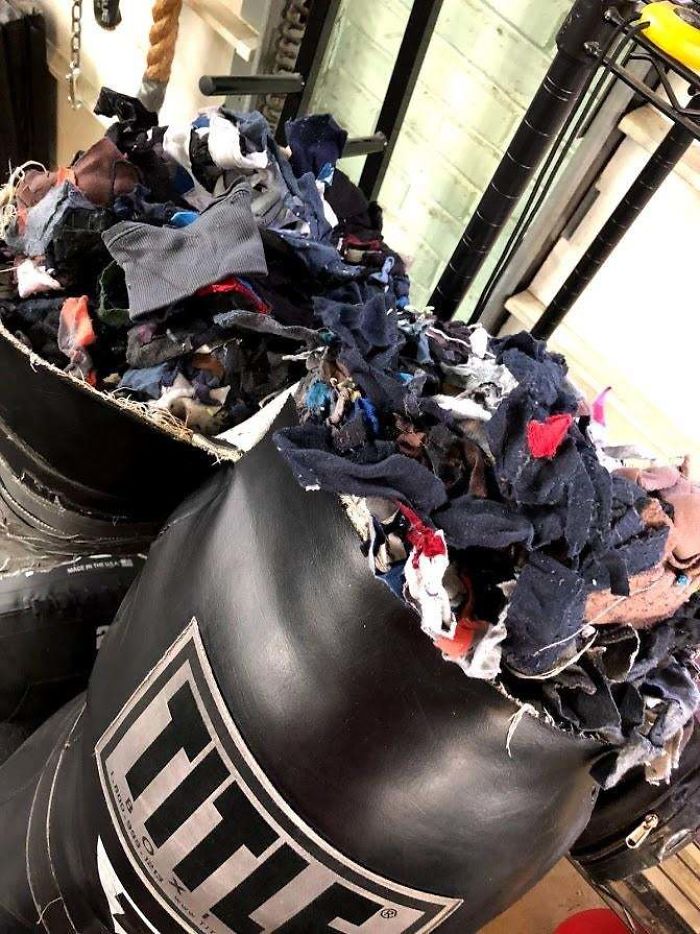 Our Punching Bag Finally Ripped Apart Only To Reveal It's Filled With Old Clothes