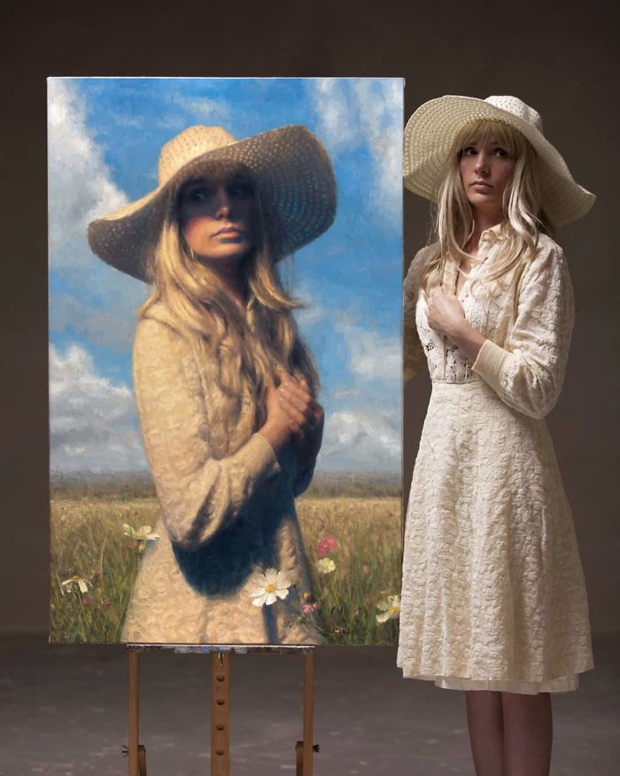 Polish Painter Puts Model And Painting Of Himself Side By Side And The Result Is Impressive