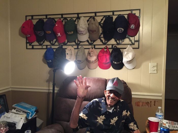 My Grandad Has A Hat For Each University His Grandchildren Attended And Today I Got To Give Him Mine