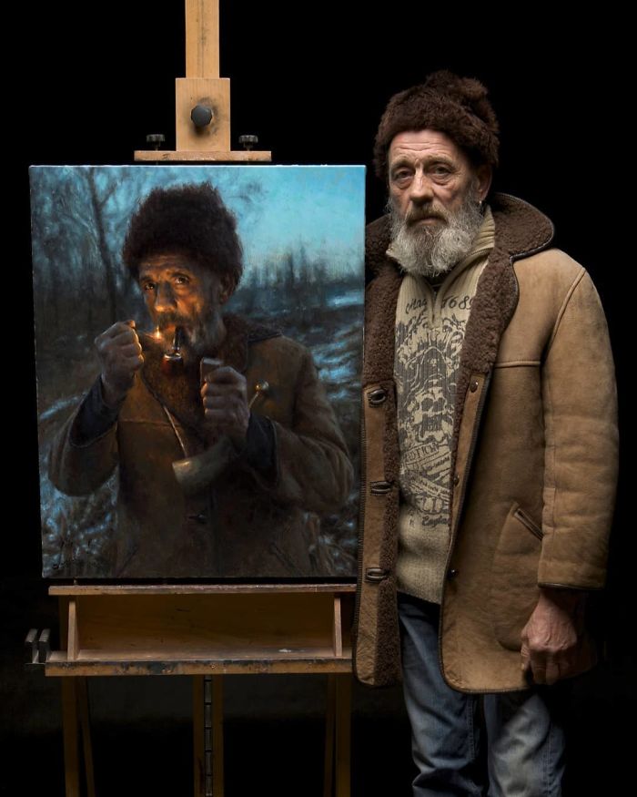 Polish Painter Puts Model And Painting Of Himself Side By Side And The Result Is Impressive
