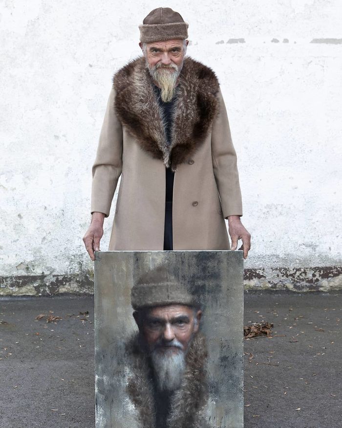 Polish Painter Puts Model And Painting Of Himself Side By Side And The Result Is Impressive