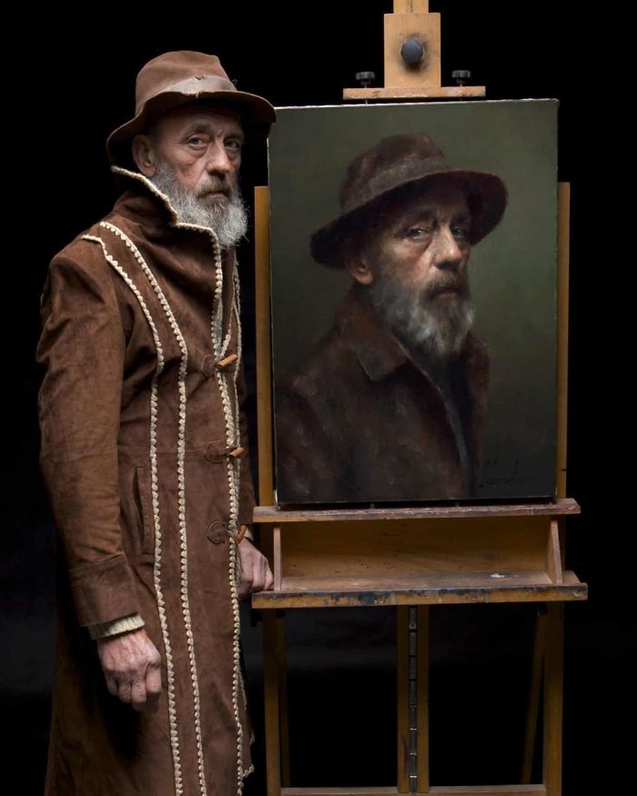 Polish Painter Puts Model And Painting Of Himself Side By Side And The Result Is Impressive