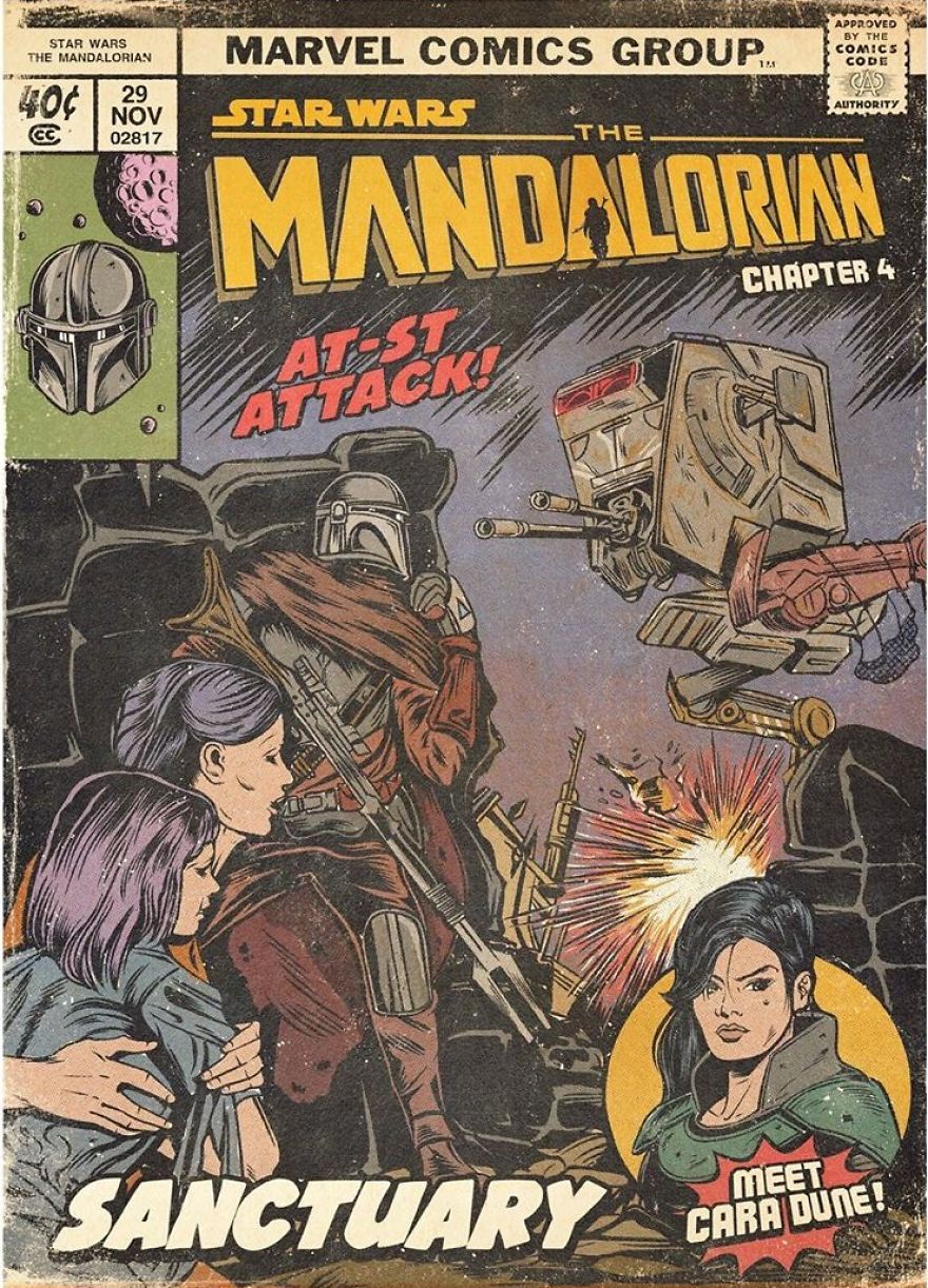 Russian Artist Sums Up Each Episode Of The Mandalorian In Vintage Comic Book Covers (8 Pics)