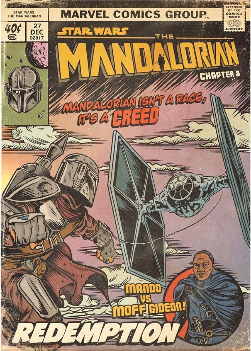 Russian Artist Sums Up Each Episode Of The Mandalorian In Vintage Comic Book Covers (8 Pics)