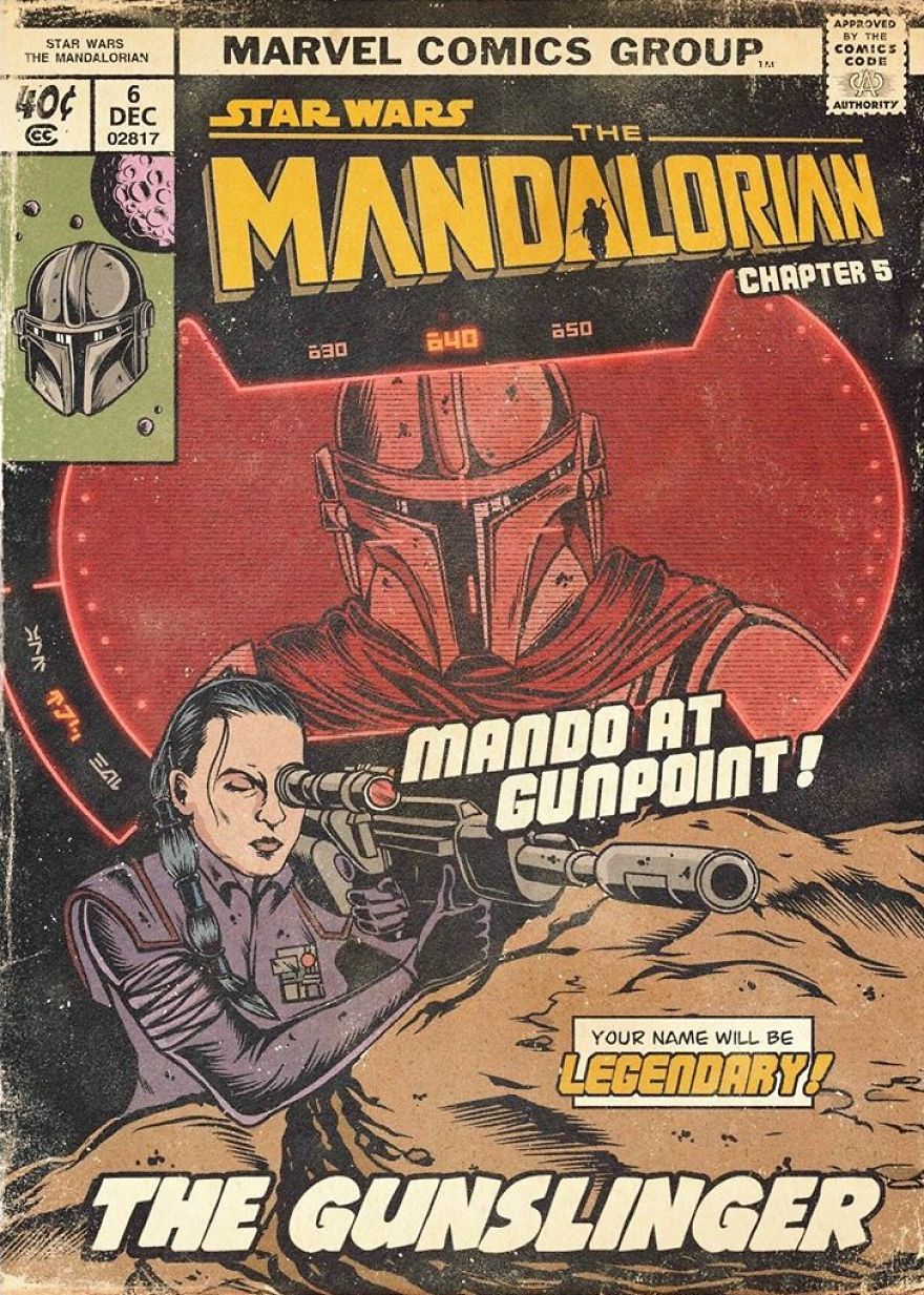 Russian Artist Sums Up Each Episode Of The Mandalorian In Vintage Comic Book Covers (8 Pics)