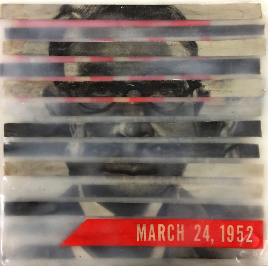 "Six Eyes", 5x5 Encaustic Collage From Life Magazine