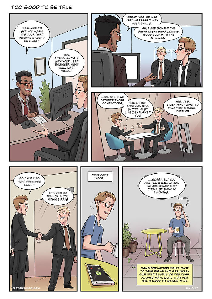 Jobseeker in a staged interview, discussing skills and facing rejection, illustrating the reality of job seeking.