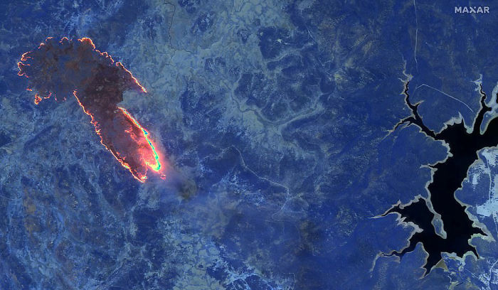 Fires Burning In A Forest Near Lake Eucumbene In Kosciuszko National Park, New South Wales